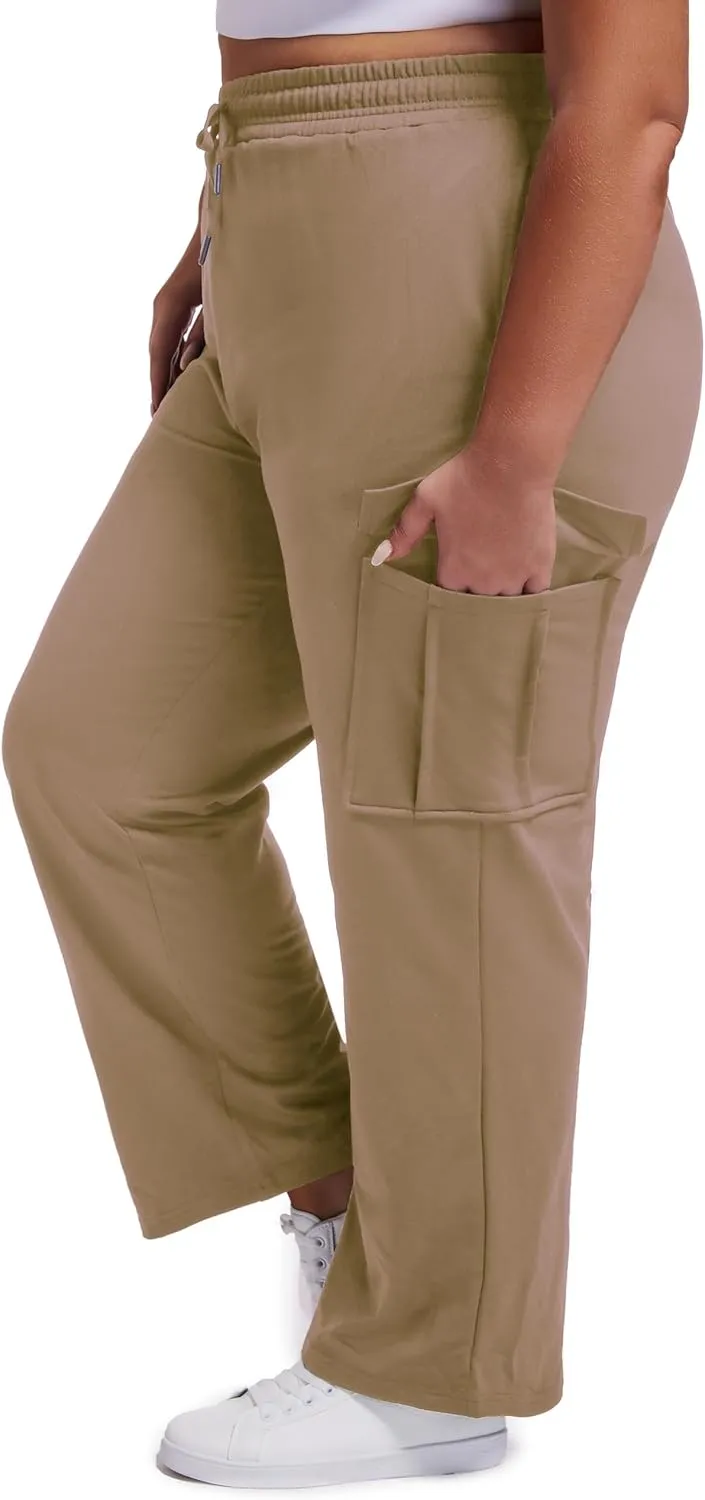 SEKINO Women's Plus Size Cargo Sweatpants Casual Wide Straight Leg Pants Drawstring High Waisted Joggers Pants