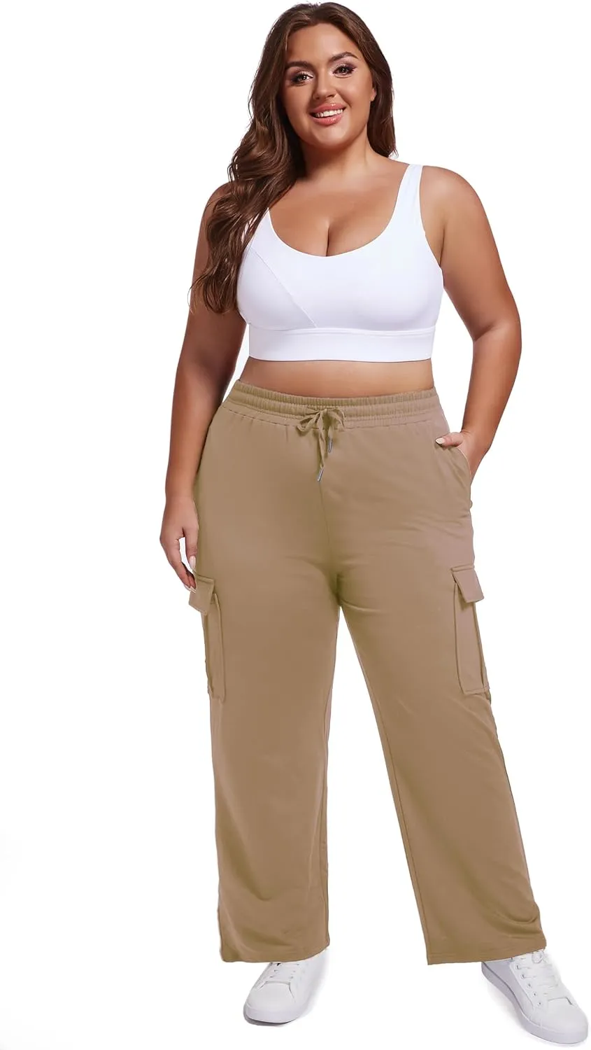 SEKINO Women's Plus Size Cargo Sweatpants Casual Wide Straight Leg Pants Drawstring High Waisted Joggers Pants
