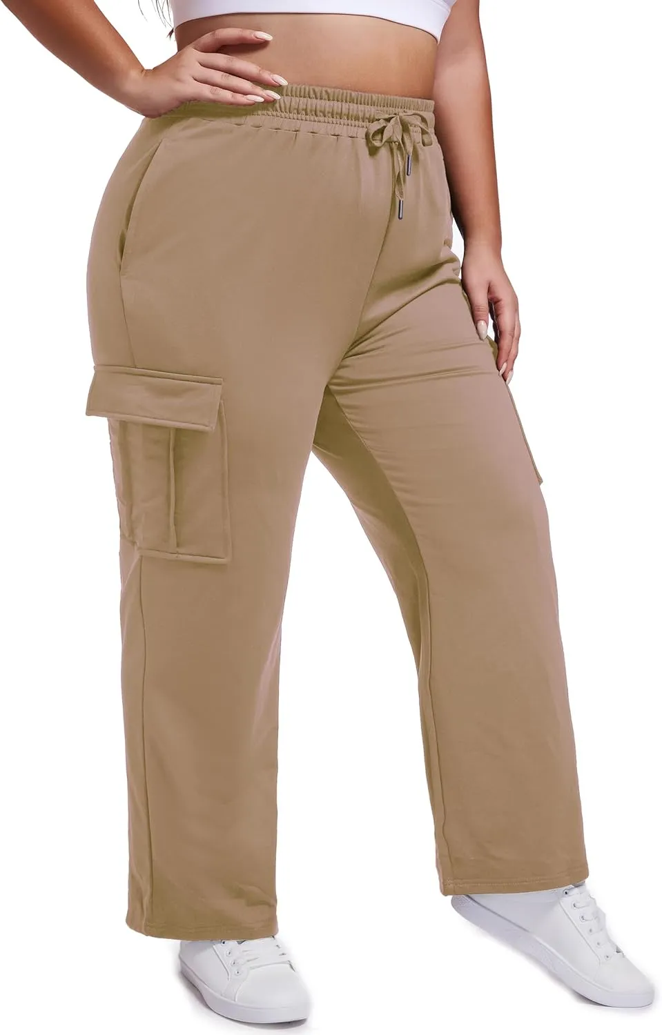 SEKINO Women's Plus Size Cargo Sweatpants Casual Wide Straight Leg Pants Drawstring High Waisted Joggers Pants