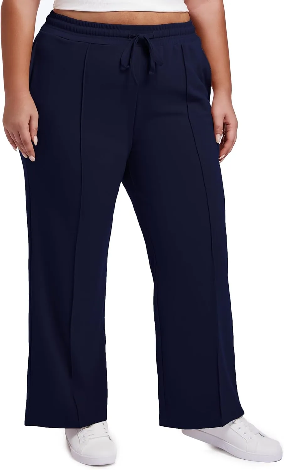 SEKINO Women's Plus Size Wide Straight Leg Pants High Waisted Business Casual Work Pants Trousers with Pockets Drawstring