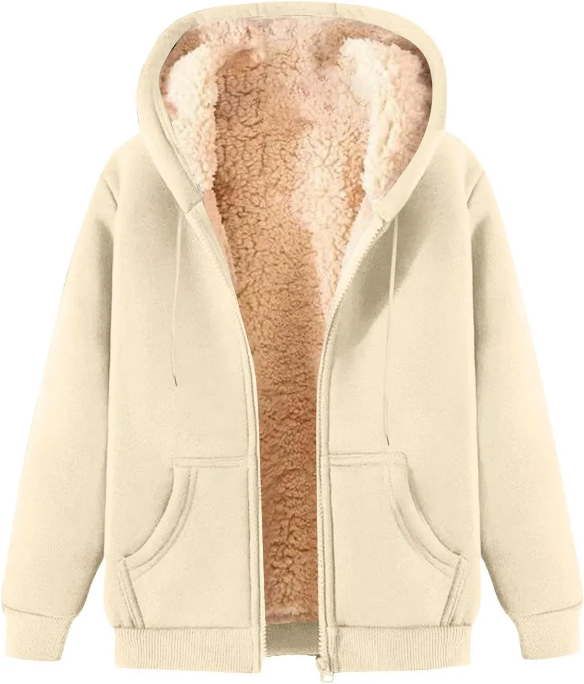 Sherpa Jacket Women Comfort Zip Up Sherpa Lined Hoodies Y2k Trendy Casual Winter Thicken Sweatshirt Jacket Coat