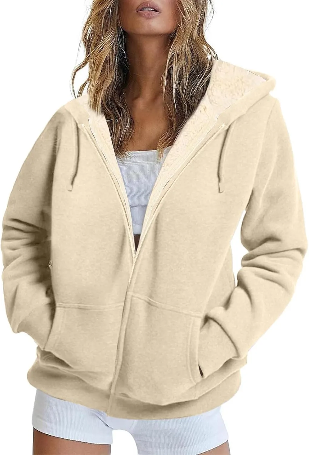 Sherpa Jacket Women Comfort Zip Up Sherpa Lined Hoodies Y2k Trendy Casual Winter Thicken Sweatshirt Jacket Coat