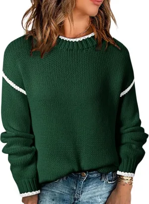 SHEWIN Womens Sweaters Crewneck Long Sleeve Knit Pullover Sweater Casual Fall Tops for Women 2024