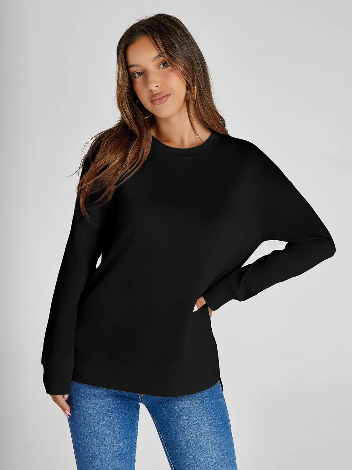 Simplee Womens Sweatshirt Long Sleeve Crewneck Striped Sweatshirt for Women 2024 Trendy Fall Tops Pullover Sweatshirts