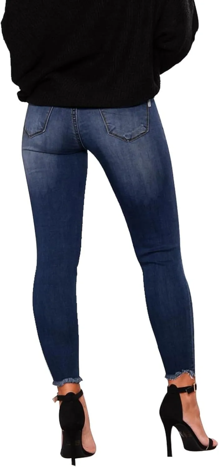 Skinny Jeans for Women Ripped Distressed Raw Hem Denim Stretchy Mid Rise Frayed Stretch Boyfriend Jeans with Pockets