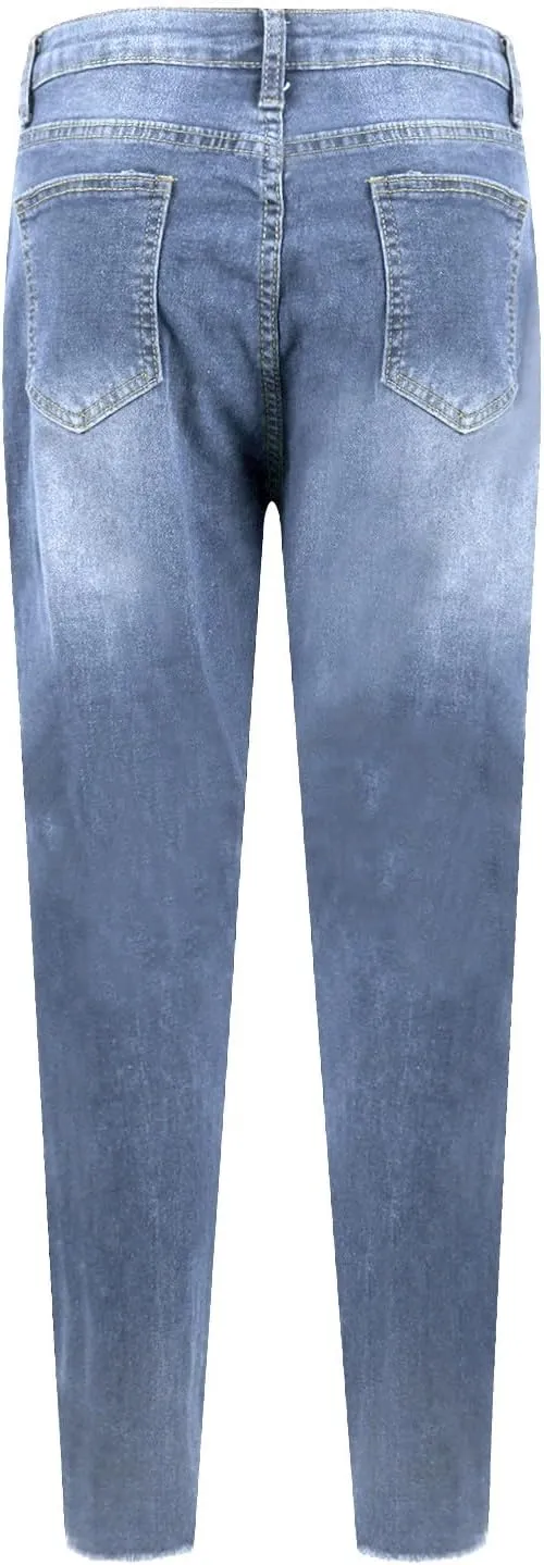 Skinny Jeans for Women Ripped Distressed Raw Hem Denim Stretchy Mid Rise Frayed Stretch Boyfriend Jeans with Pockets