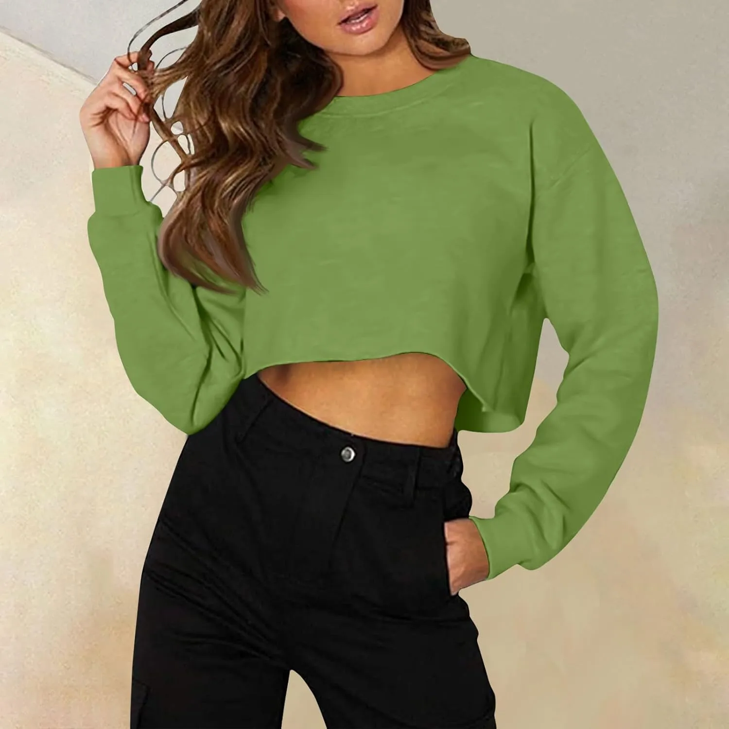 slqdgmryz Cropped Sweatshirts for Women Crewneck Fall Crop Top Sweatshirt Preppy Loose Fit Drop Shoulder Pullover Hoodie