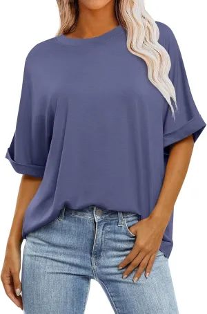 slqdgmryz Oversized Tshirts for Women Crew Neck Half Sleeve Tops Summer Loose Elbow Length Tee Shirts Business Casual Blouses