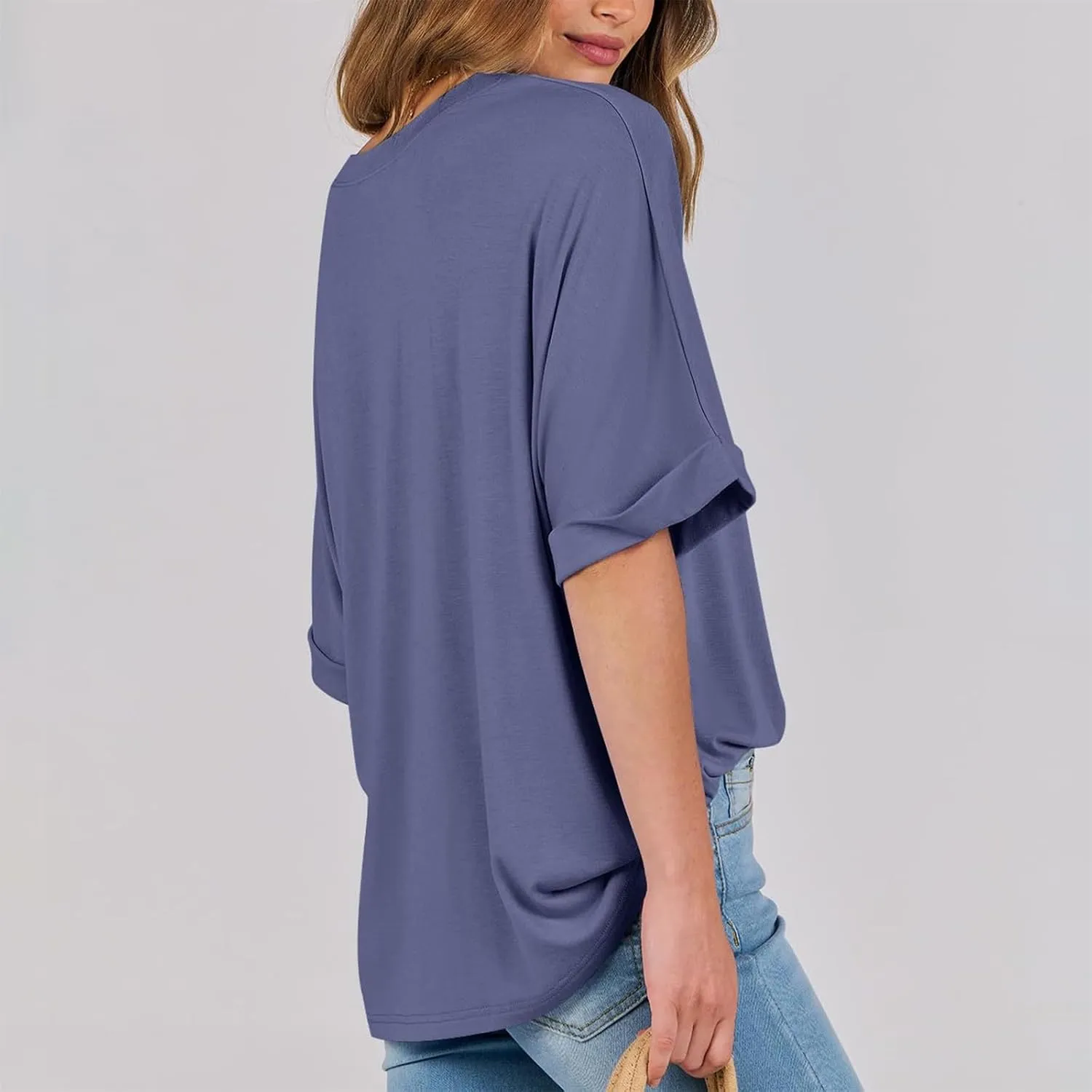 slqdgmryz Oversized Tshirts for Women Crew Neck Half Sleeve Tops Summer Loose Elbow Length Tee Shirts Business Casual Blouses
