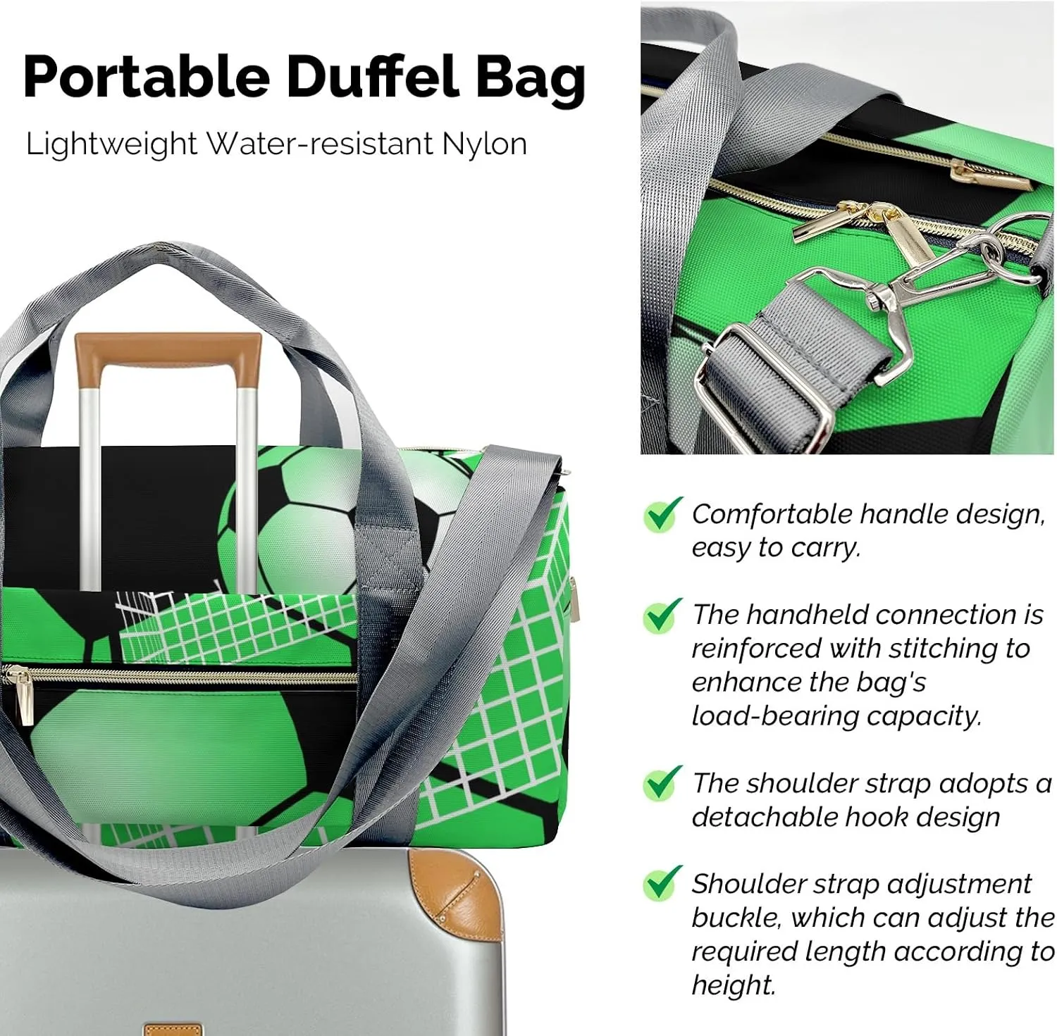Soccer Ball Gym Mint Travel Duffel Bag Large Foldable Waterproof Overnight Bag for Beach Swim Bags Pool Sports Gym