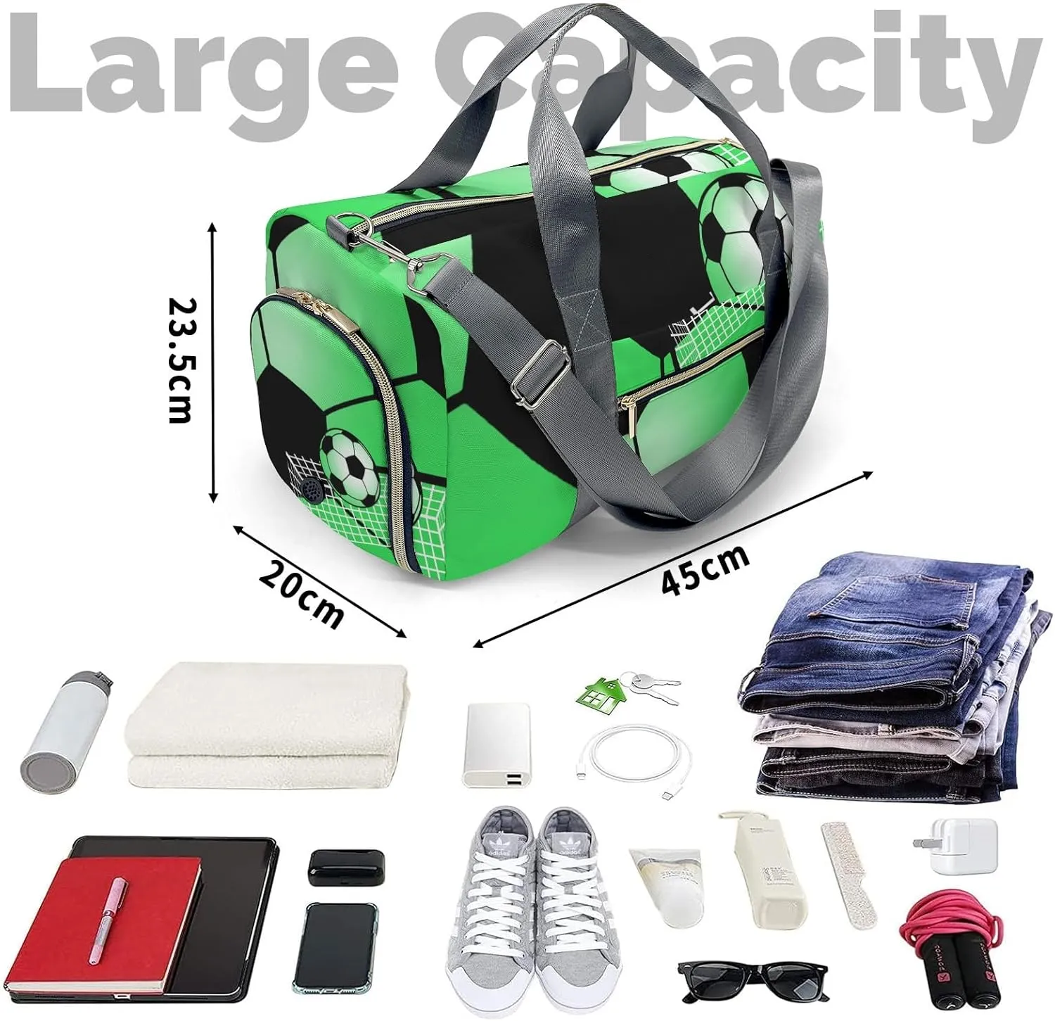 Soccer Ball Gym Mint Travel Duffel Bag Large Foldable Waterproof Overnight Bag for Beach Swim Bags Pool Sports Gym