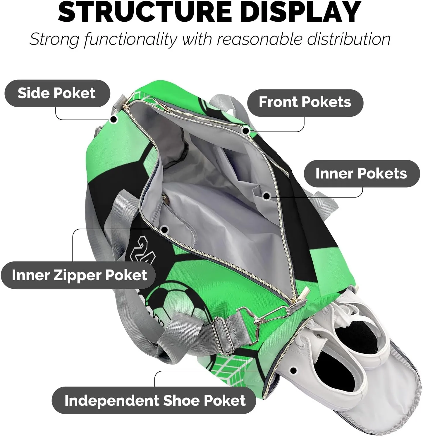 Soccer Ball Gym Mint Travel Duffel Bag Large Foldable Waterproof Overnight Bag for Beach Swim Bags Pool Sports Gym