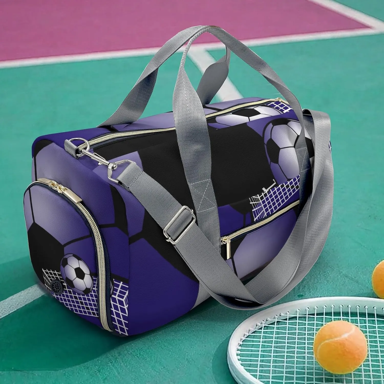 Soccer Ball Gym Navy Waterproof Travel Duffel Bag for Men and Women with Shoe Compartment