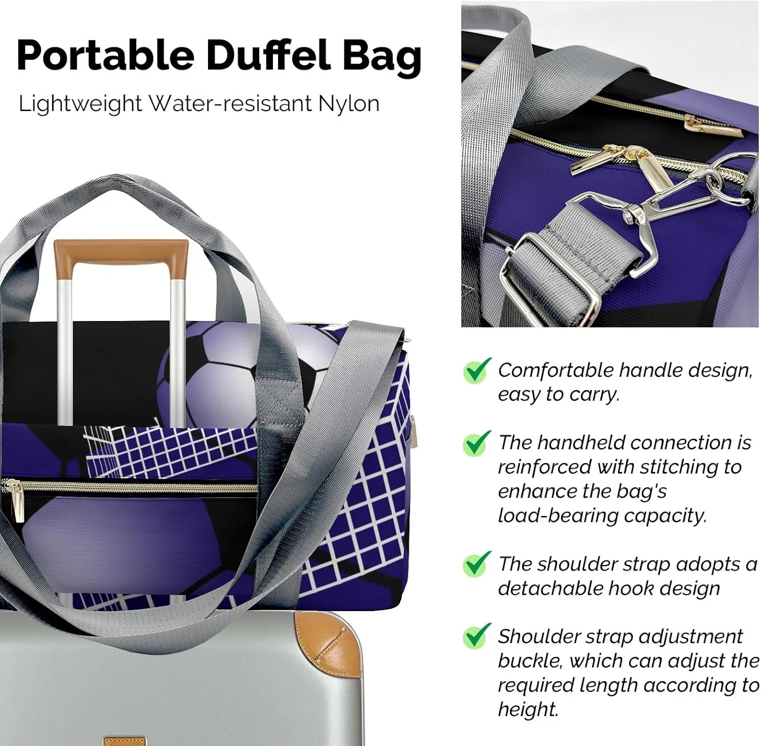 Soccer Ball Gym Navy Waterproof Travel Duffel Bag for Men and Women with Shoe Compartment