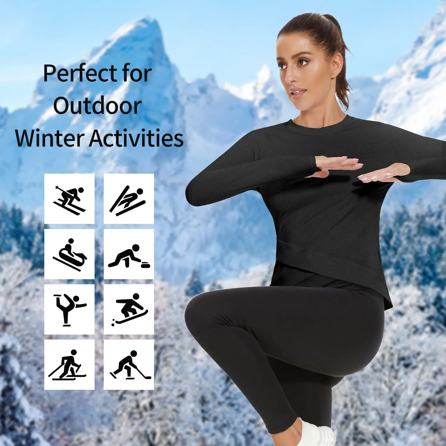 Soneven Women's Long Sleeve Thermal Running Shirts Compression Workout Tops Cross Hem Athletic Yoga Shirts with Thumbholes