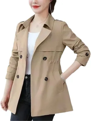 Spring Autumn Women's Trench Coat Medium Waist Outerwear Solid Color Windbreaker Female Overcoat Tops Casual Jacket