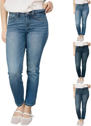 Stretchy Jeans for Women Trendy Mid Waist Wash Straight Leg Jeans Relaxed Fit Vintage Boyfriend Denim Pants with Pockets