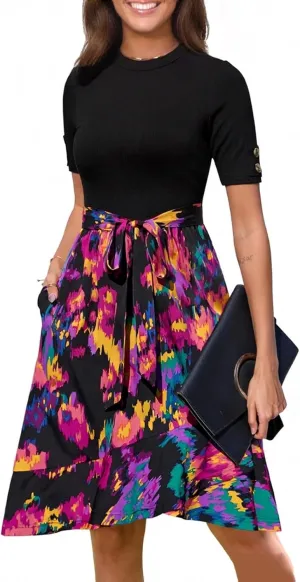 Summer Dresses for Women 2025 Short Sleeve Maxi Dress Flowy Asymmetrical Ruffle Tiered Boho Floral Dress with Belted