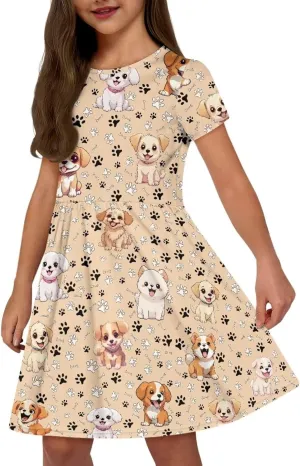 Summer Knee-Length Dresses for Girls 2-14 Years Old Machine Washable and Wrinkle-Resistant