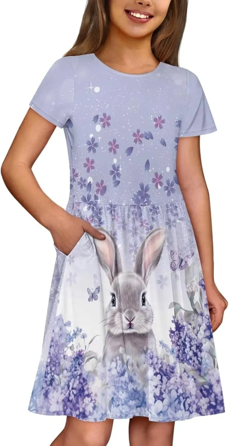 Summer Knee-Length Dresses for Girls 2-14 Years Old Machine Washable and Wrinkle-Resistant