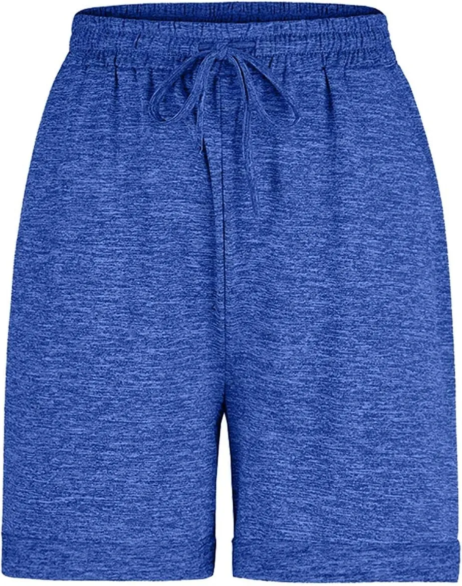 Summer Shorts for Women Trendy Print Yoga Pants Casual Loose Elastic Drawstring Trousers Beach Shorts Pockets