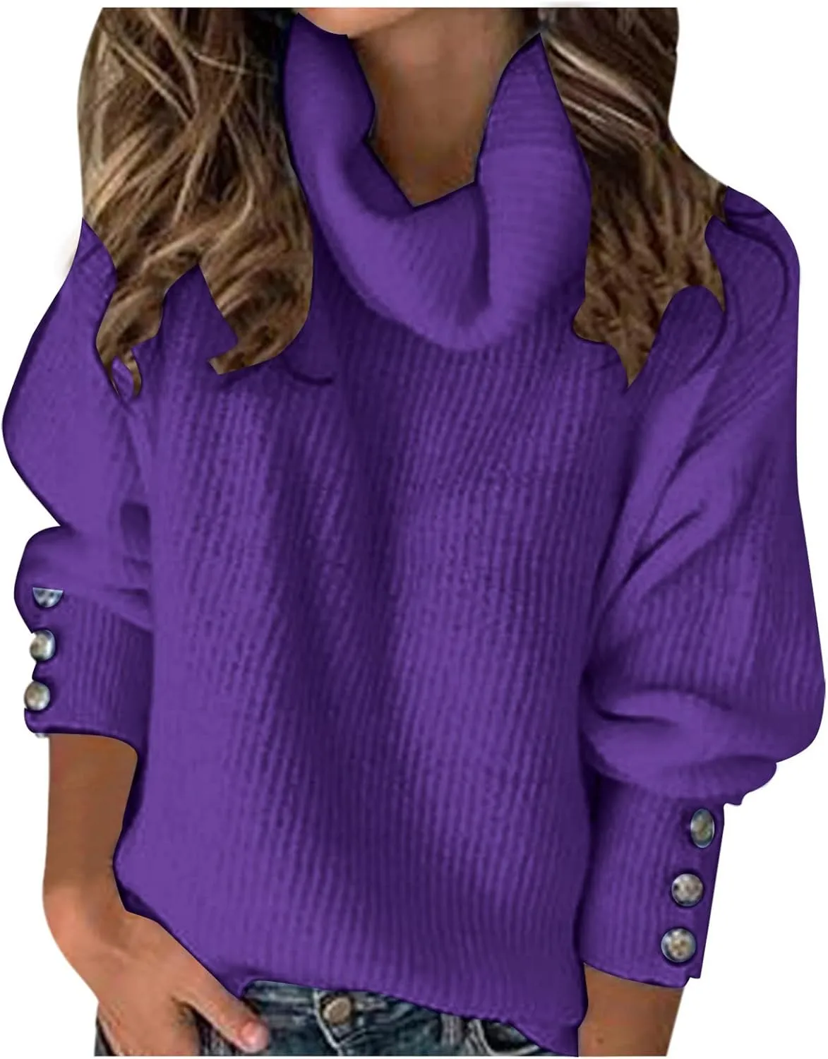 Sweaters for Women Oversized Long Sleeve Turtleneck Ribbed Knit Tops Soild Color Casual Pullover Fall Winter Tshirt