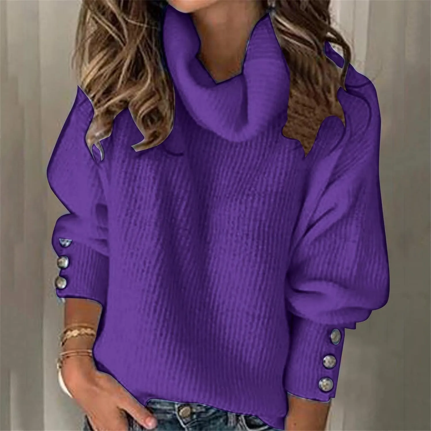 Sweaters for Women Oversized Long Sleeve Turtleneck Ribbed Knit Tops Soild Color Casual Pullover Fall Winter Tshirt