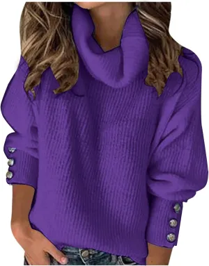 Sweaters for Women Oversized Long Sleeve Turtleneck Ribbed Knit Tops Soild Color Casual Pullover Fall Winter Tshirt