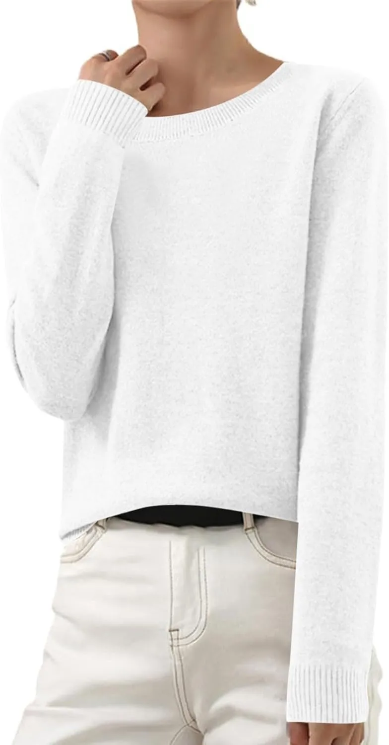 Sweaters for Women Trendy Crewneck Knit Long Sleeve Sweater Loose Fit Casual Solid Warm Soft Pullover Winter Tops