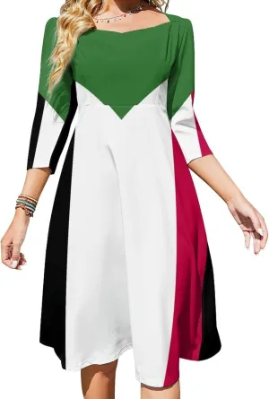 TAIZIYEAH Dress Elegant Casual Long Dress Sudan Flag Girls Summer Sunshine Beach Skirts for Womens M