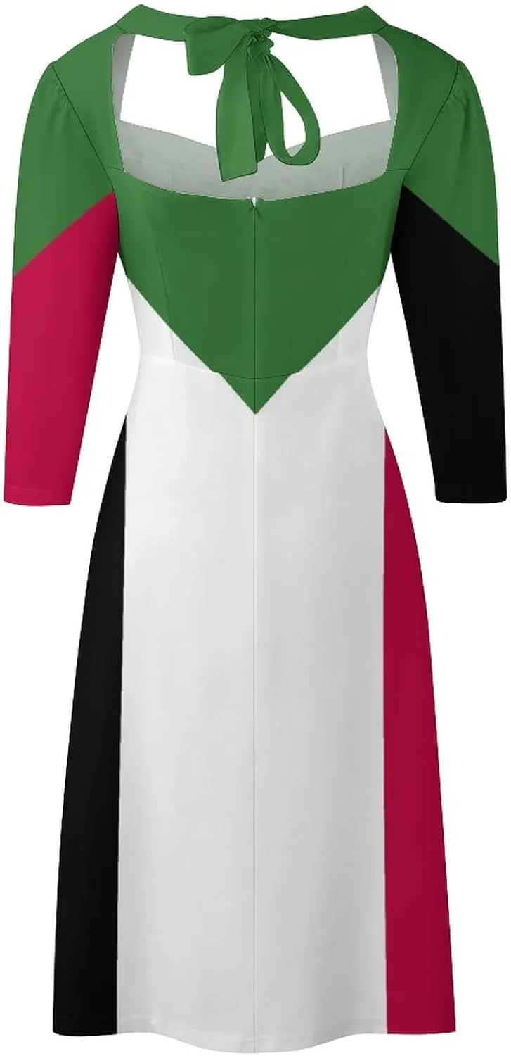 TAIZIYEAH Dress Elegant Casual Long Dress Sudan Flag Girls Summer Sunshine Beach Skirts for Womens M
