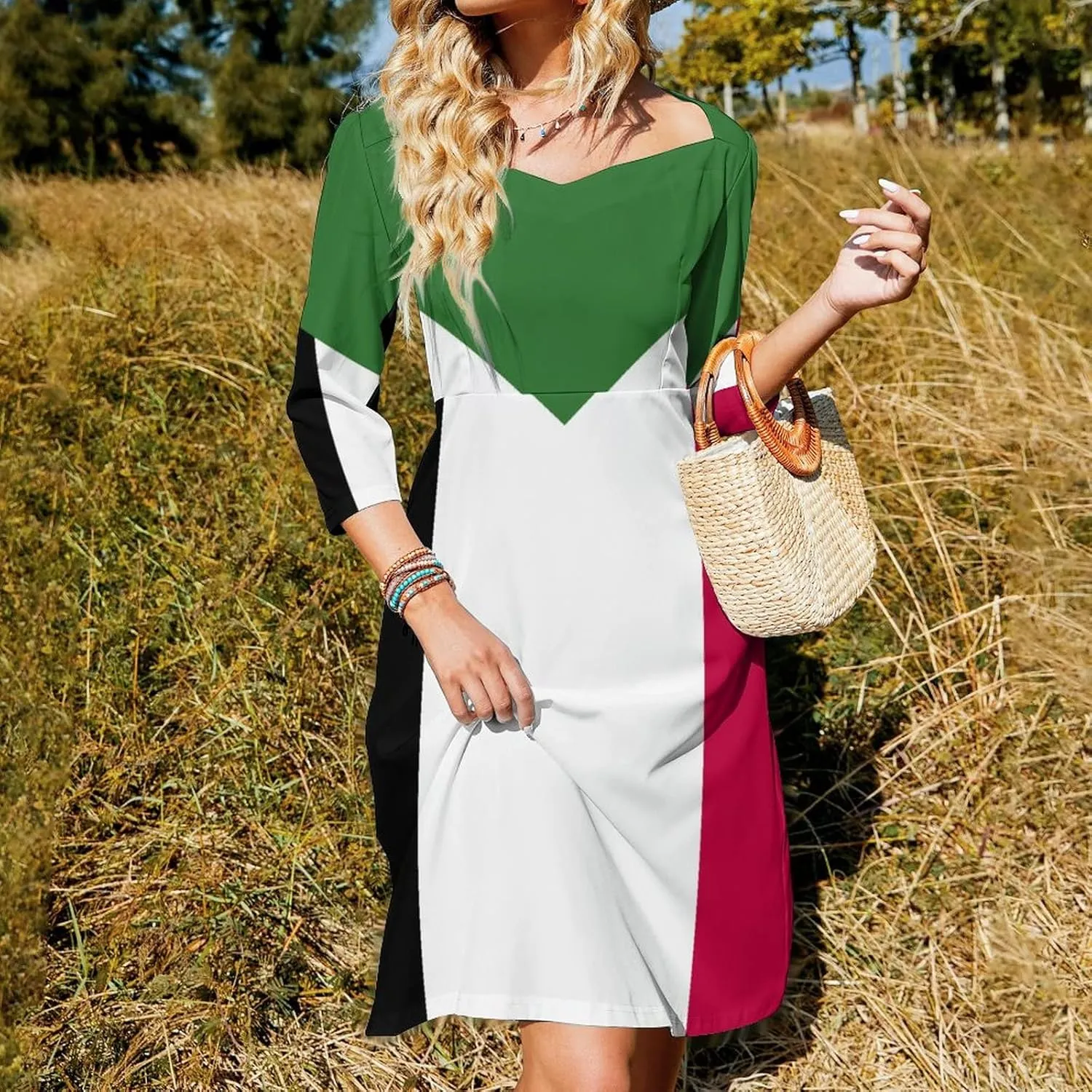 TAIZIYEAH Dress Elegant Casual Long Dress Sudan Flag Girls Summer Sunshine Beach Skirts for Womens M