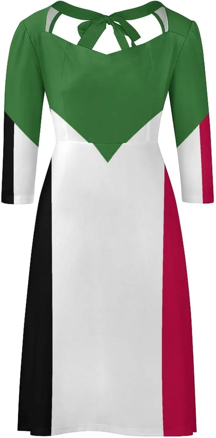 TAIZIYEAH Dress Elegant Casual Long Dress Sudan Flag Girls Summer Sunshine Beach Skirts for Womens M