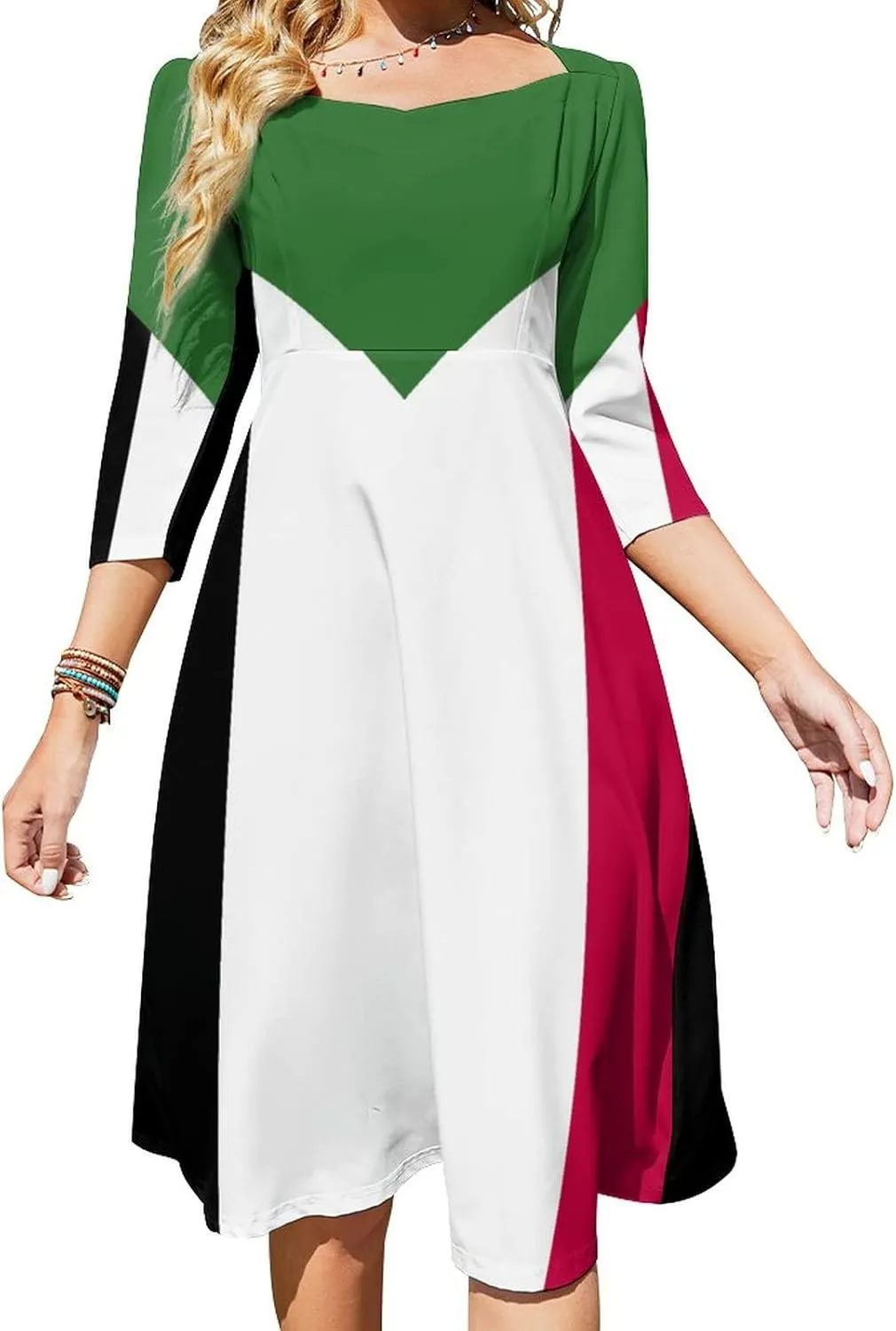 TAIZIYEAH Dress Elegant Casual Long Dress Sudan Flag Girls Summer Sunshine Beach Skirts for Womens M