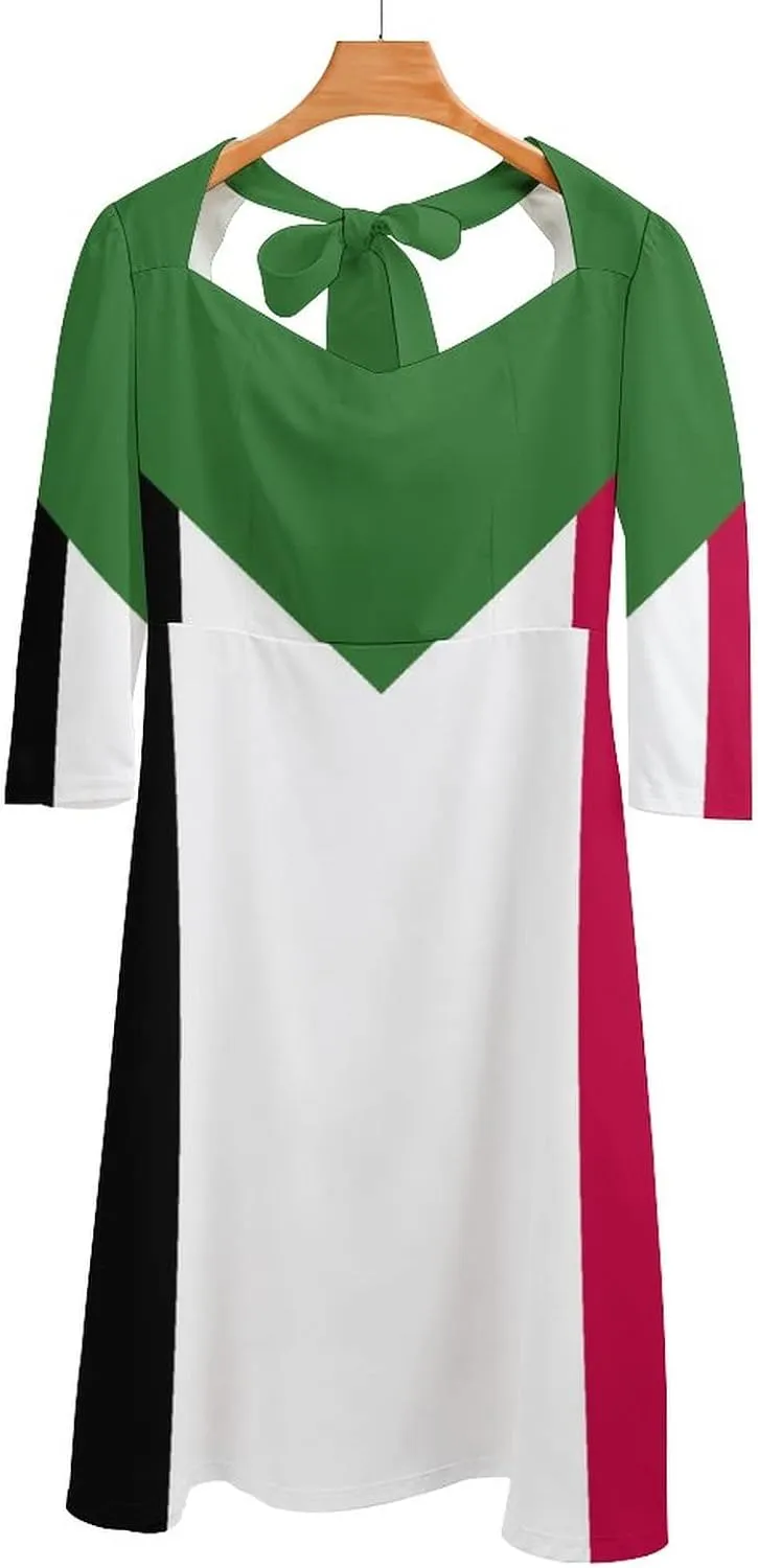 TAIZIYEAH Dress Elegant Casual Long Dress Sudan Flag Girls Summer Sunshine Beach Skirts for Womens M