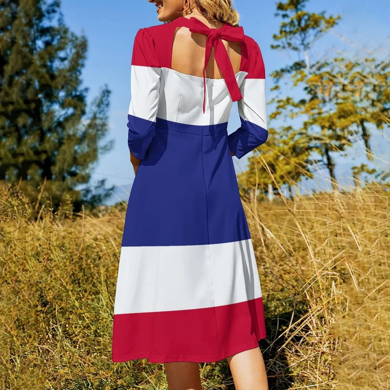 TAIZIYEAH Dress Elegant Casual Long Dress Thailand Flag Girls Summer Sunshine Beach Skirts for Womens M