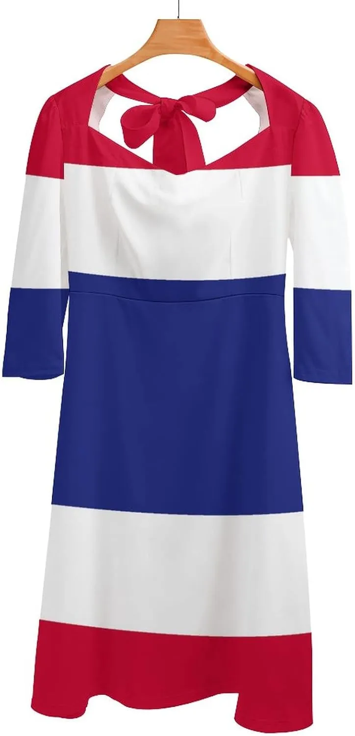 TAIZIYEAH Dress Elegant Casual Long Dress Thailand Flag Girls Summer Sunshine Beach Skirts for Womens M