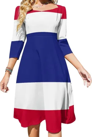 TAIZIYEAH Dress Elegant Casual Long Dress Thailand Flag Girls Summer Sunshine Beach Skirts for Womens M