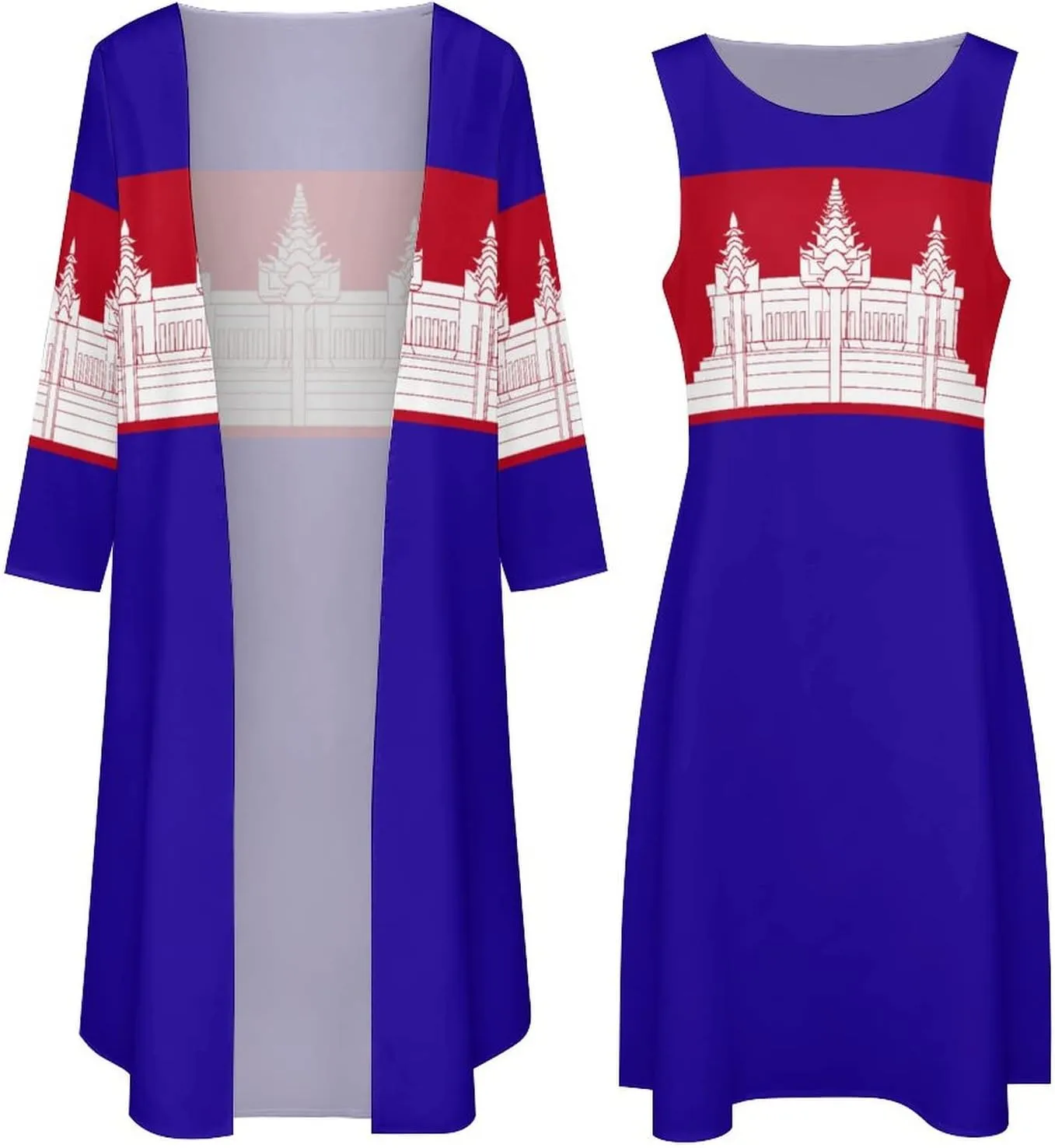 TAIZIYEAH Dress Suit Elegant Casual Long Dress Cambodia Flag Girls Summer Sunshine Beach Skirts for Womens XL