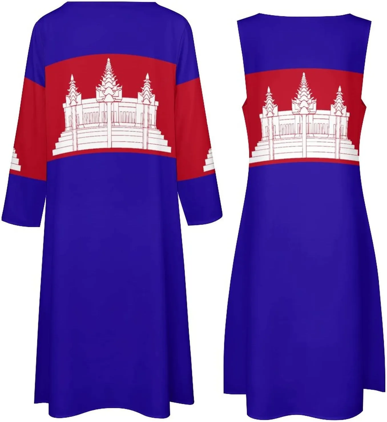 TAIZIYEAH Dress Suit Elegant Casual Long Dress Cambodia Flag Girls Summer Sunshine Beach Skirts for Womens XL