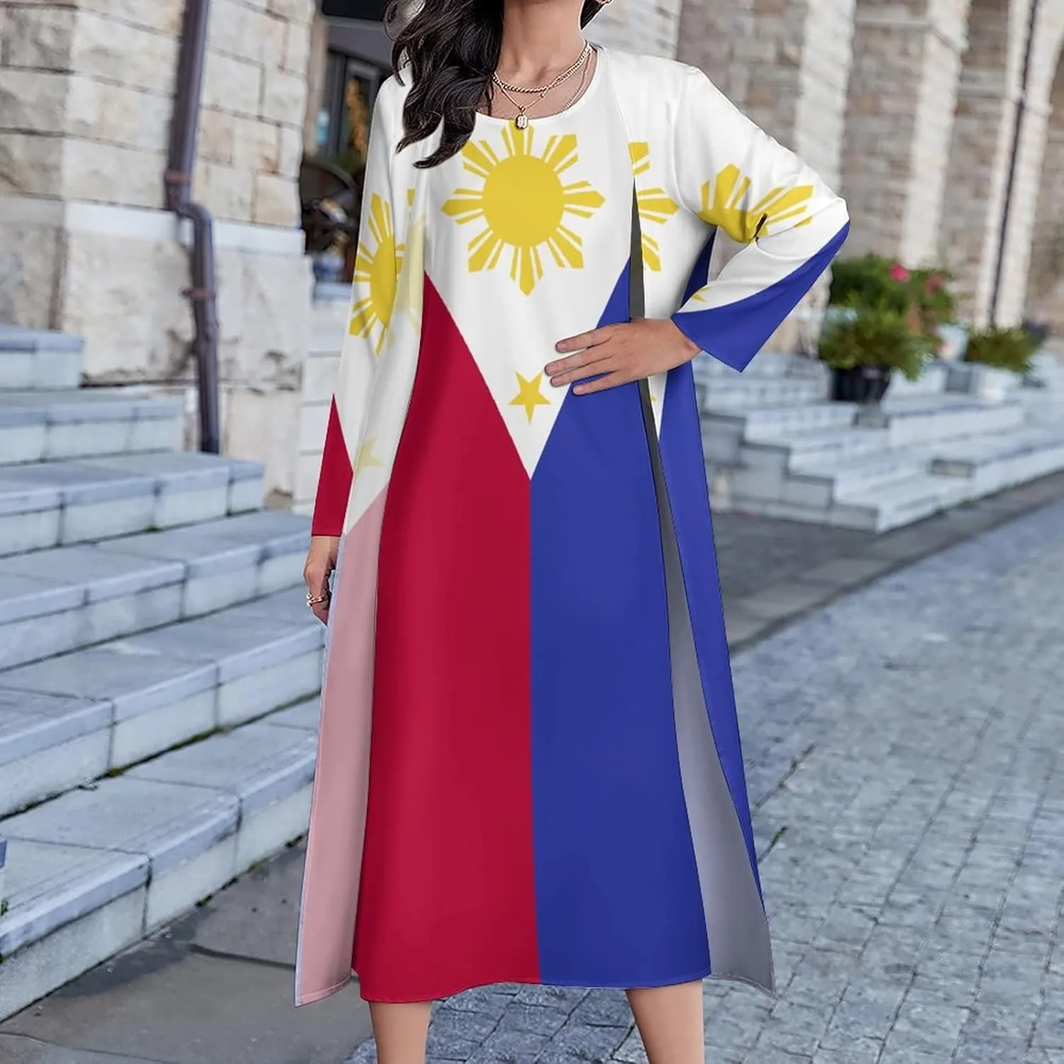 TAIZIYEAH Dress Suit Philippines Flag Women's Summer Casual Loose Dress Long Dress Short Sleeve for Girls Fashion Skirts XL