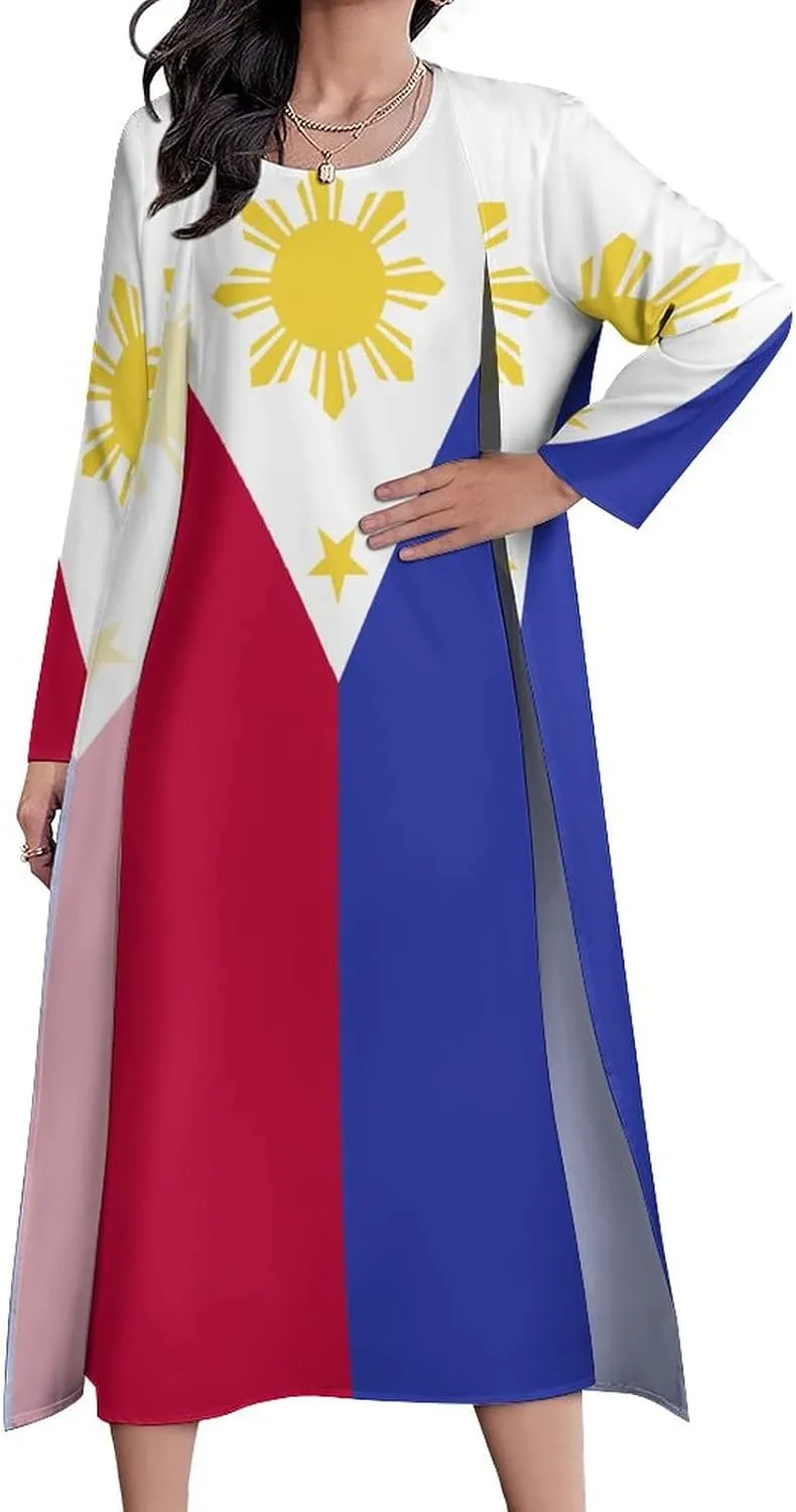 TAIZIYEAH Dress Suit Philippines Flag Women's Summer Casual Loose Dress Long Dress Short Sleeve for Girls Fashion Skirts XL