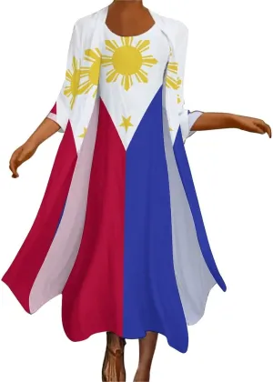 TAIZIYEAH Dress Suit Philippines Flag Women's Summer Casual Loose Dress Long Dress Short Sleeve for Girls Fashion Skirts XL