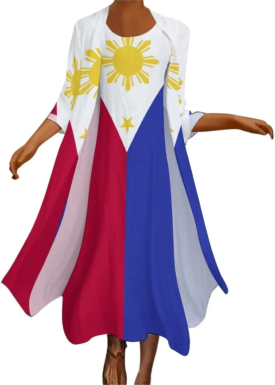 TAIZIYEAH Dress Suit Philippines Flag Women's Summer Casual Loose Dress Long Dress Short Sleeve for Girls Fashion Skirts XL