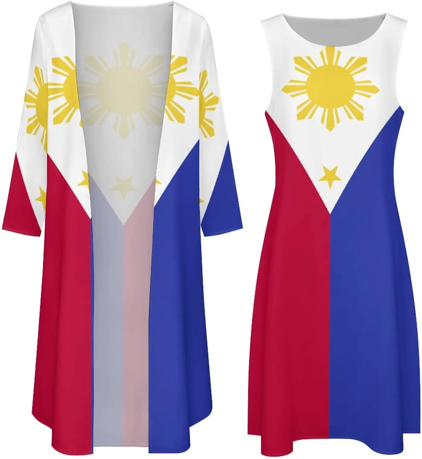 TAIZIYEAH Dress Suit Philippines Flag Women's Summer Casual Loose Dress Long Dress Short Sleeve for Girls Fashion Skirts XL