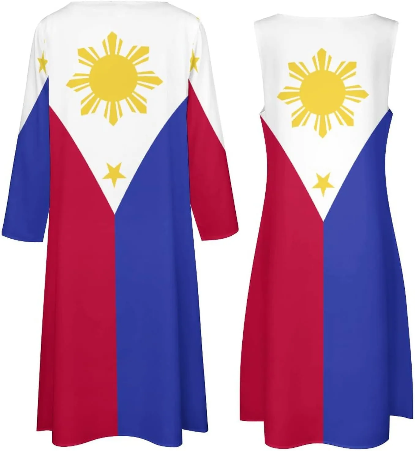 TAIZIYEAH Dress Suit Philippines Flag Women's Summer Casual Loose Dress Long Dress Short Sleeve for Girls Fashion Skirts XL