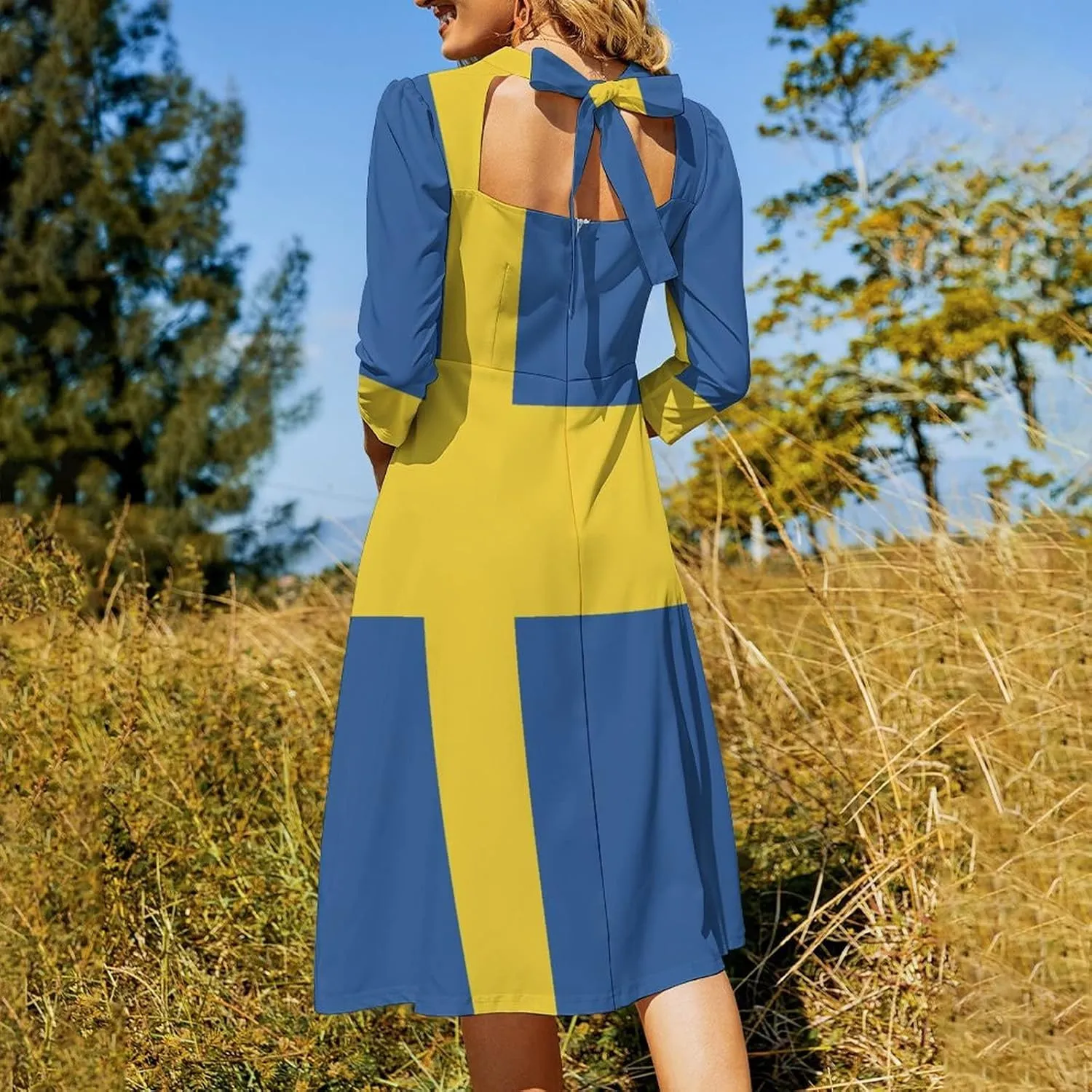 TAIZIYEAH Dress Swedish Flag Women's Summer Casual Loose Dress Long Dress Short Sleeve for Girls Fashion Skirts M