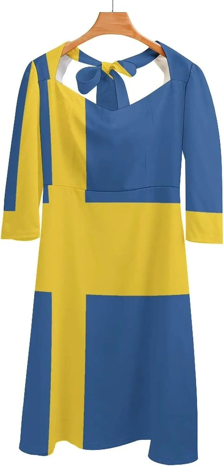TAIZIYEAH Dress Swedish Flag Women's Summer Casual Loose Dress Long Dress Short Sleeve for Girls Fashion Skirts M