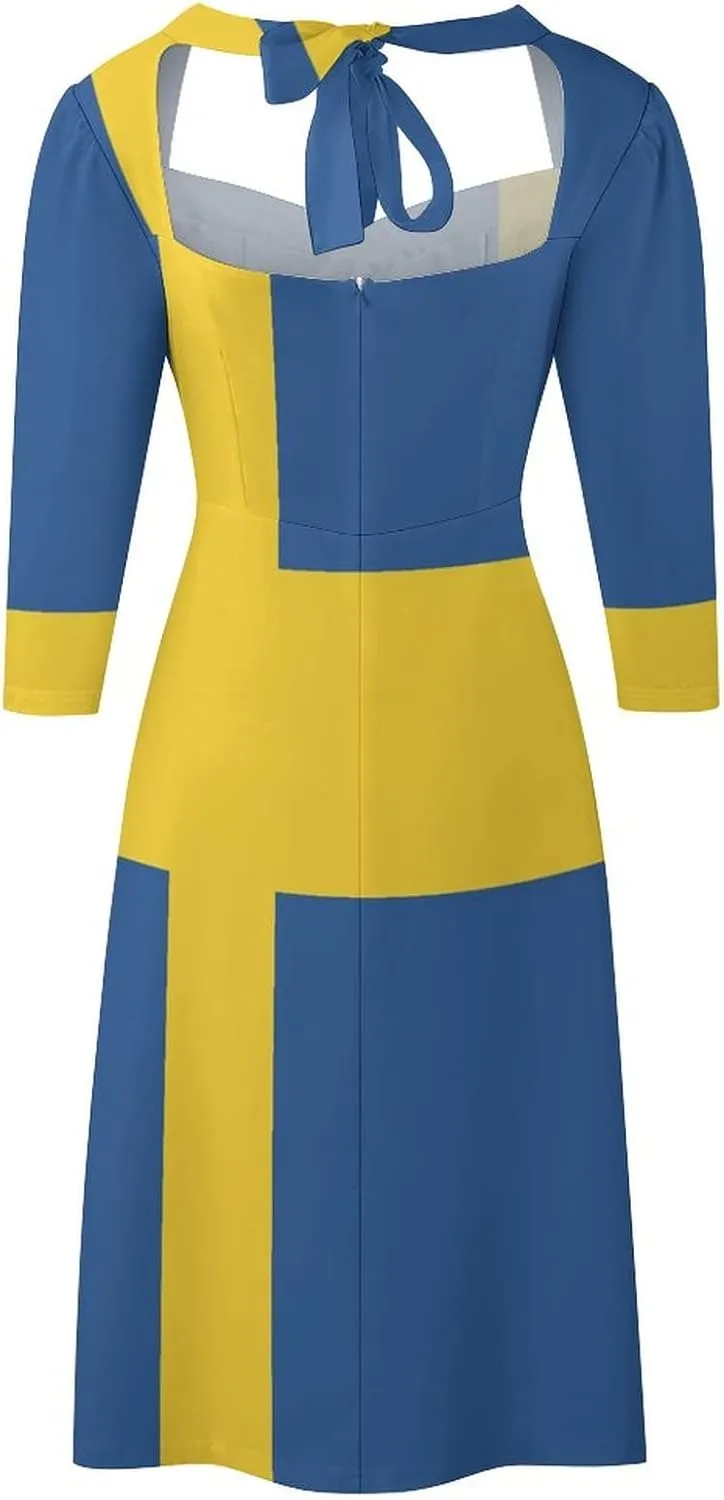 TAIZIYEAH Dress Swedish Flag Women's Summer Casual Loose Dress Long Dress Short Sleeve for Girls Fashion Skirts M