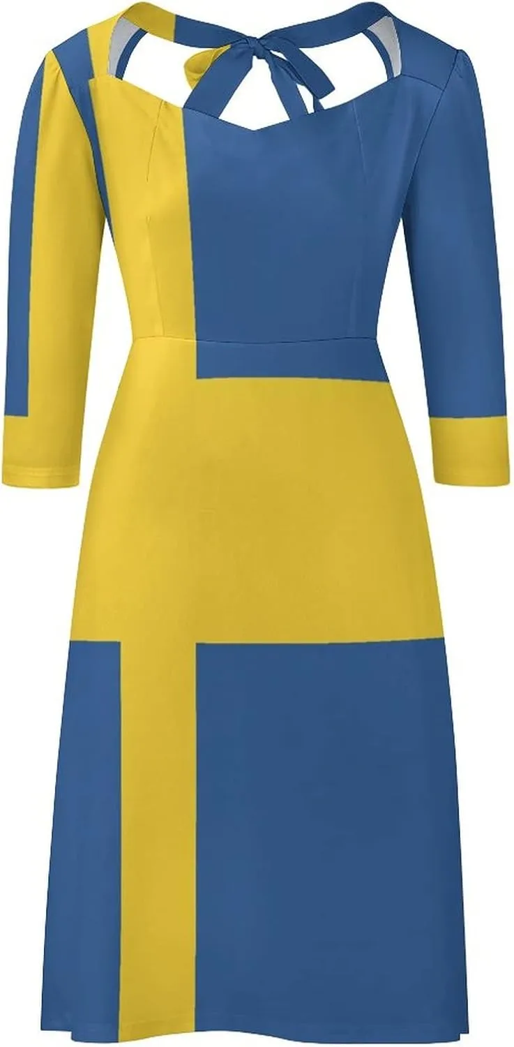 TAIZIYEAH Dress Swedish Flag Women's Summer Casual Loose Dress Long Dress Short Sleeve for Girls Fashion Skirts M